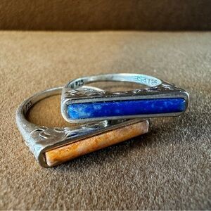 Barse Sterling Silver Lapis and Spiny Oyster Ring Set